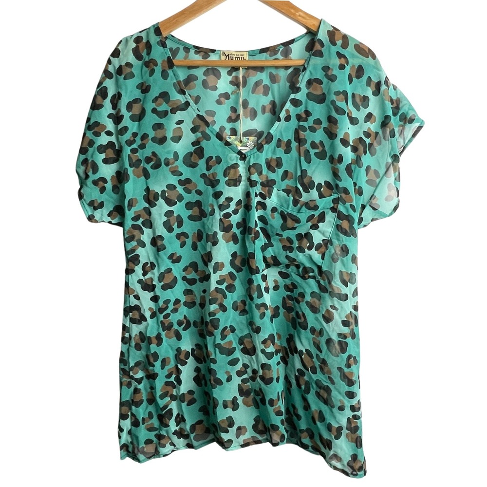NWT Show Me Your Mumu Avalon Cheetah Pool Party Tunic Top Medium Turquoise Boho